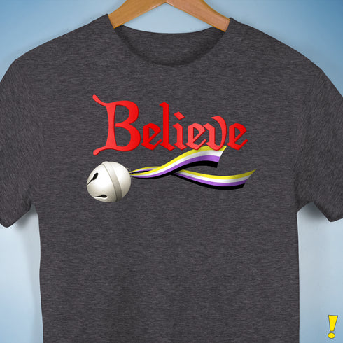 Believe Nonbinary Pride Jingle Bell Premium Unisex T-Shirt - Dark Grey Heather